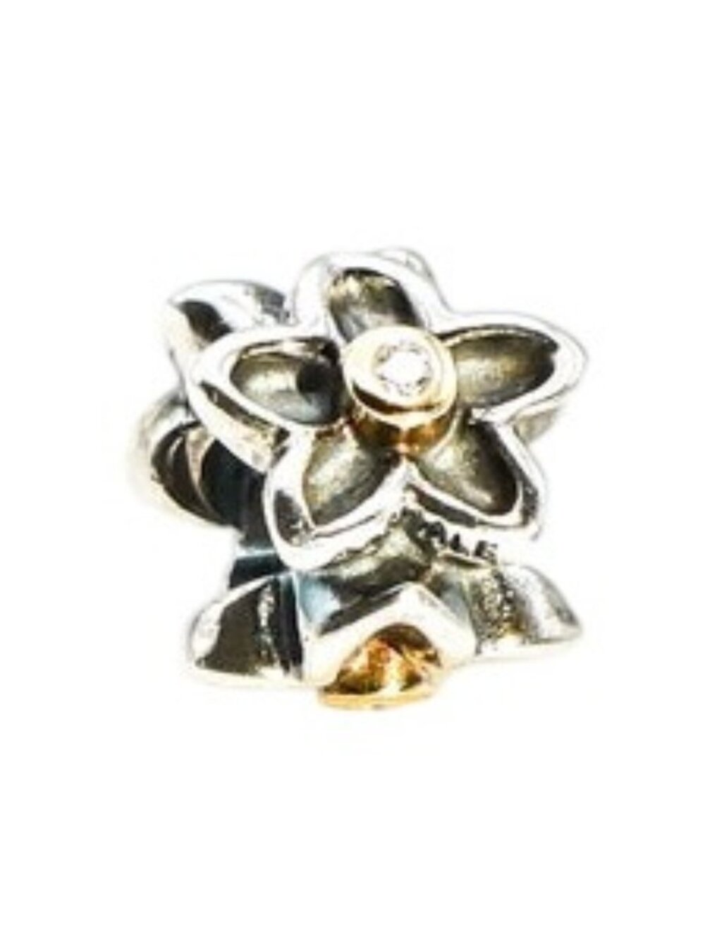 Pandora Retired He Loves Me Sterling Silver 14K Gold Diamond Flower Charm